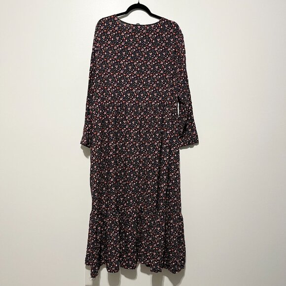 Old Navy Womens Tiered Maxi Dress XXL Dark Floral Cottagecore Prairie Herbalist - Picture 2 of 10